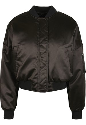 LADIES SHORT OVERSIZED SATIN BOMBER JACKET - Giubbotto Bomber - black