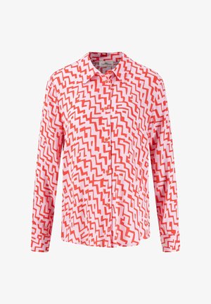 Crvena i bijela košulja dugih rukava szigzag uzorkom, tkanina je lagana, s klasičnim ovratnikom i dugmadi na prednjoj strani.