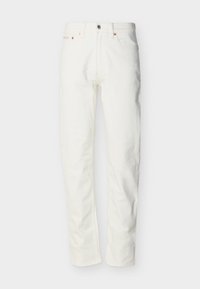 Ανδρικά τζιν λευκού χρώματος με ίσια γραμμή, εμπρός κουμπί και φερμουάρ, θηλιές για ζώνη και σχεδιασμό με πέντε τσέπες.