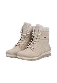 Botas de invierno beige con cordones, hechas de ante, con un suave collar de forro polar, paneles laterales texturizados y una suela de goma que mejora la tracción.