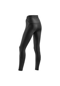 Zwarte sportleggings met een hoge tailleband, een gladde textuur en gewatteerde accenten op de onderbenen. Strak aansluitend ontwerp voor comfort.