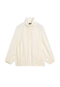 Roomkleurig jasje met lange mouwen, hoge kraag, knoopsluiting aan de voorkant, elastische manchetten en een elastische zoom met plooien.