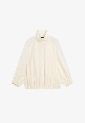 Roomkleurig jasje met lange mouwen, hoge kraag, knoopsluiting aan de voorkant, elastische manchetten en een elastische zoom met plooien.