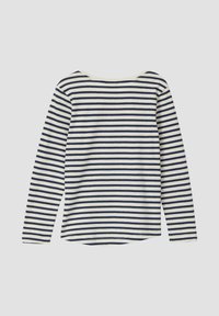 Gestreepte lange mouw shirt met marineblauwe en crèmekleurige horizontale strepen, zachte katoenen stof, ronde halslijn en een ontspannen zoom.