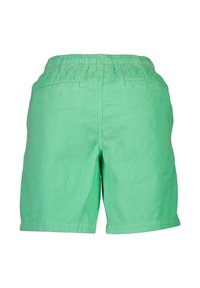 Pantaloni corti in corduroy verde con vita elastica e due tasche posteriori, caratterizzati da una trama a coste e una vestibilità rilassata.
