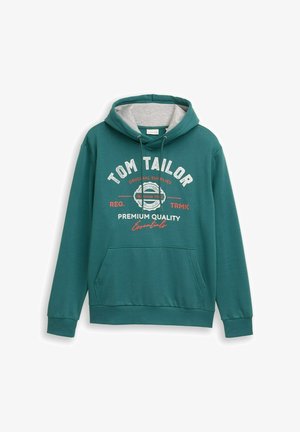 Teal kapuutsiga dressipluus halli sisekihiga, ees kängurupokk ja valge/punane trükitud tekst. Hästi reguleeritav kapuuts ja sooniklibu varrukatel ning allääres.