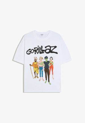 Bershka, RELAXED FIT GORILLAZ PRINT T-SHIRT - Tricou cu imprimeu - white