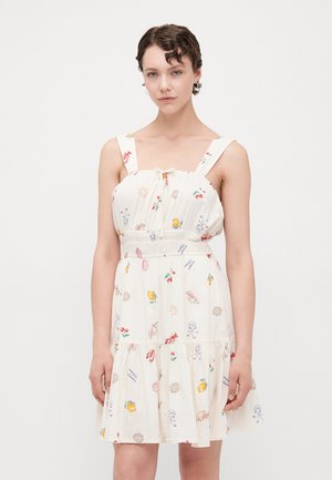 TIE FRONT SMOCKED MINI - Kasdienė suknelė - off-white