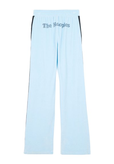 Pantaloni jogger azzurro chiaro con vestibilità rilassata, dotati di strisce laterali nere e testo ricamato "The Kooples" sulla vita posteriore.