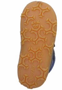 Schuhsohle aus beige Gummi, mit einem sechseckigen Schneeflockenmuster und "PEPINO"-Branding. Größenetikett "22" sichtbar.