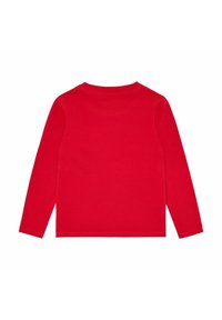 Langärmliges, Rundhals-Shirt aus roter Baumwolle. Verfügt über eine glatte Textur, einen geraden Schnitt und einfache Saumdetails. Keine Grafiken oder Muster.