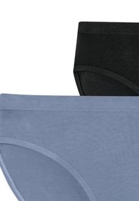 Cotton underwear set in light blue and black. Features a smooth texture, elastic waistbands, and classic brief design.