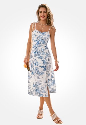 Cupshe ELEGANT SLEEVELESS SLIP MIDI - Denné šaty - white/blue floral