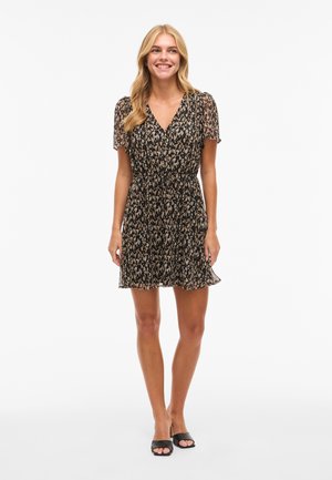 VILA VIFALIA V NECK SHORT DRESS - Robe de jour - black/hazel