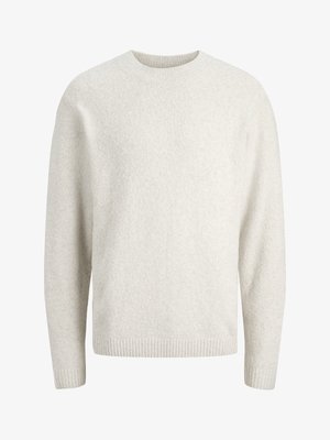 Lihtne kreemikas pikavarrukaline kampsun ümmarguse kaelusega ning soonikkoes mansettide ja äärega.