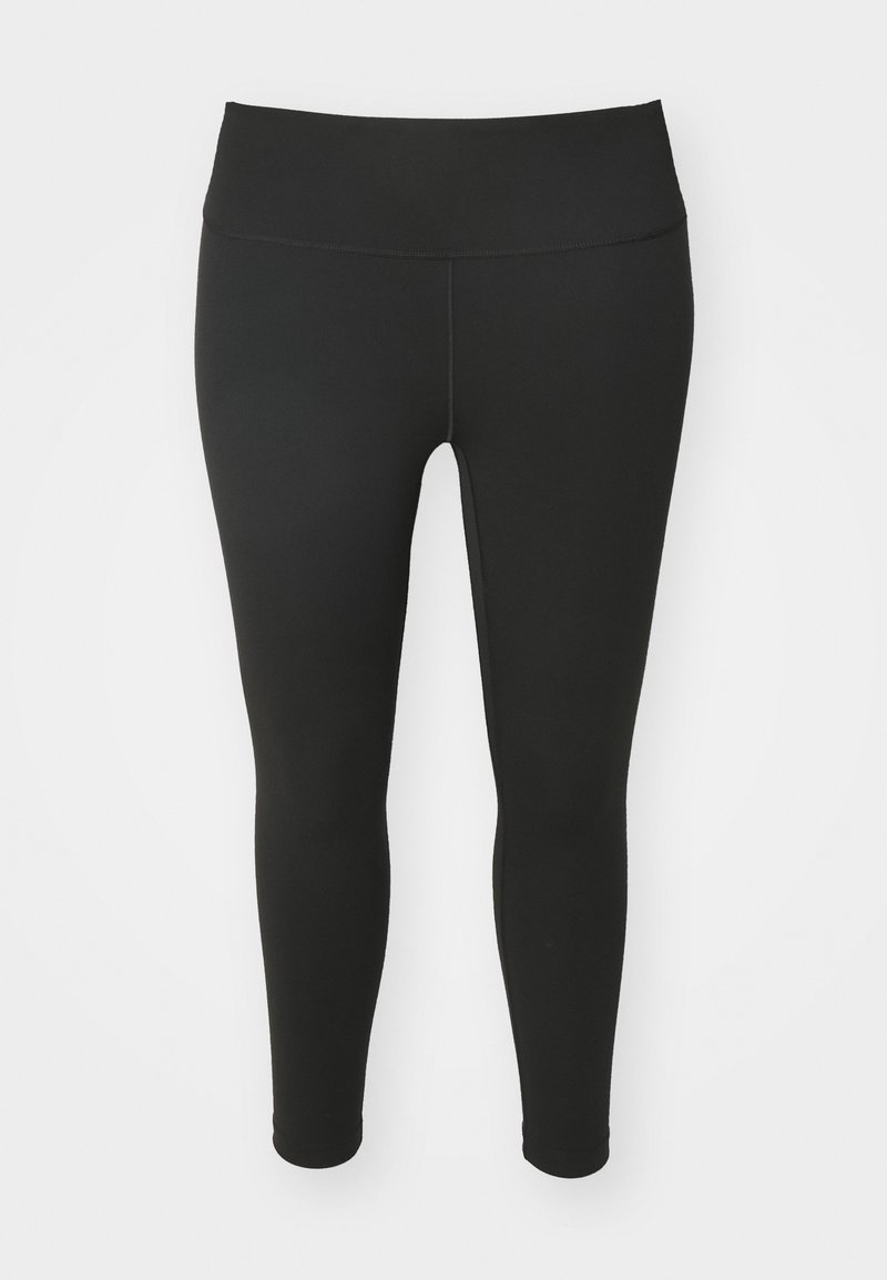 Sorte leggings lavet af strækbart stof, med høj talje og hel længde. Glat tekstur uden synlige mønstre eller accenter.