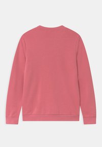 Sweatshirt rose à manches longues, col rond et poignets côtelés. Texture lisse, design minimaliste, sans logos ni motifs visibles.