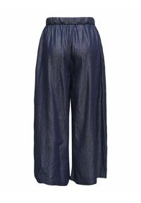 Námořnické široké kalhoty s elastickým pasem, vyrobené z lehkého denimu, s hladkou texturou a uvolněným siluetou.