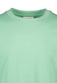 Camiseta verde claro con diseño de cuello redondo, fabricada en un material de algodón suave y con una textura lisa, sin patrones ni acentos visibles.