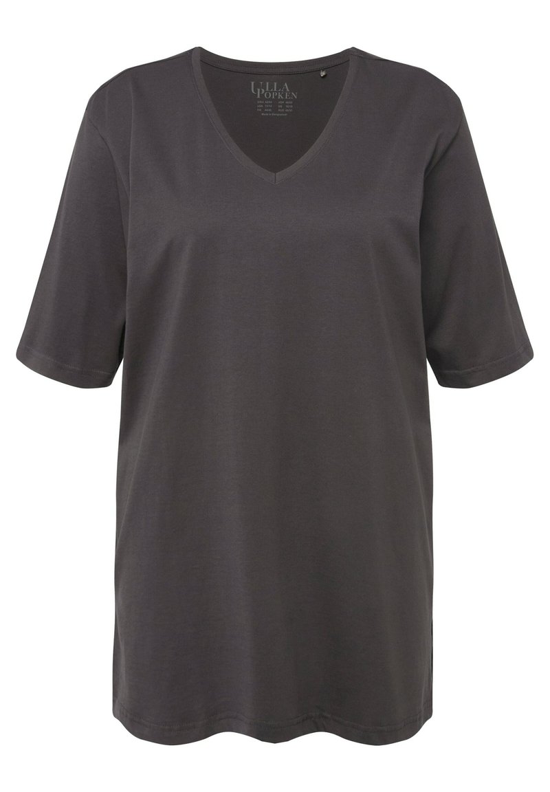 Ulla Popken – T-shirt Base A Maniche Lunghe, Scollo A V, Vestibilità Rilassata, Grigio Grafite, Taglie Forti 60-62 Donna
