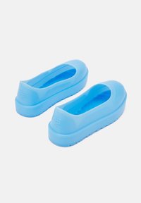 Blue rubber slip-on shoes with a rounded toe and cut-out upper. Features a textured sole for grip. Smooth, matte finish. No visible branding.