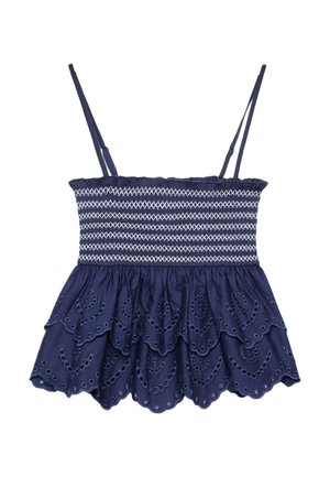 Stradivarius EMBROIDERED RUFFLED - Top - dark blue