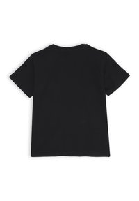 T-shirt nera a maniche corte, realizzata in tessuto di cotone. Design classico con collo rotondo, dalla trama liscia e senza motivi o accentuazioni visibili.