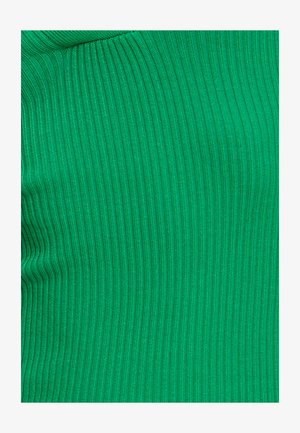 Tissu vert côtelé affichant une texture lisse avec de fines rayures verticales. La couleur vive est uniforme et constante sur l'ensemble du matériau.