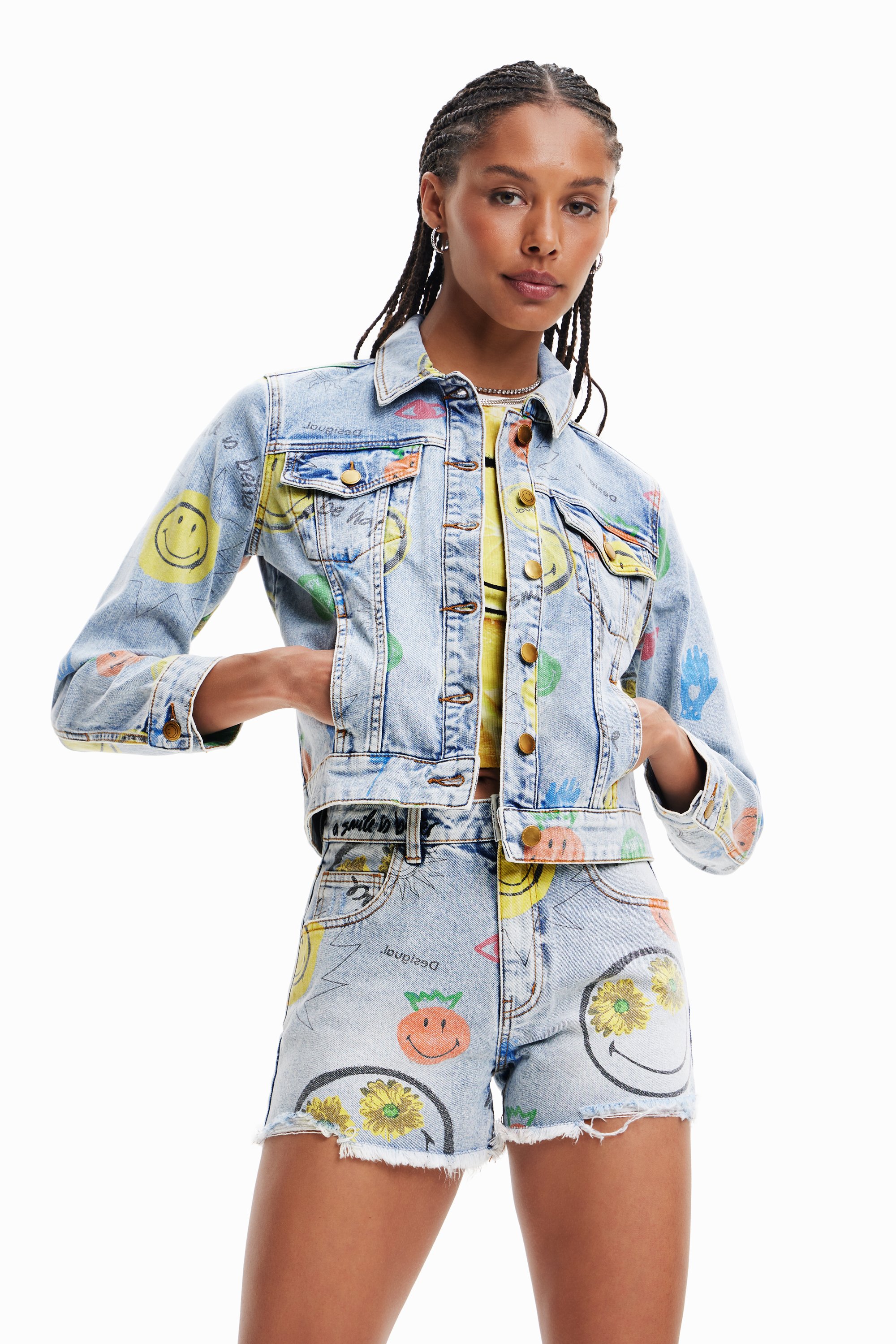 Desigual CHAQ SMILEY - Jeansjacke - denim medium wash/blue denim 