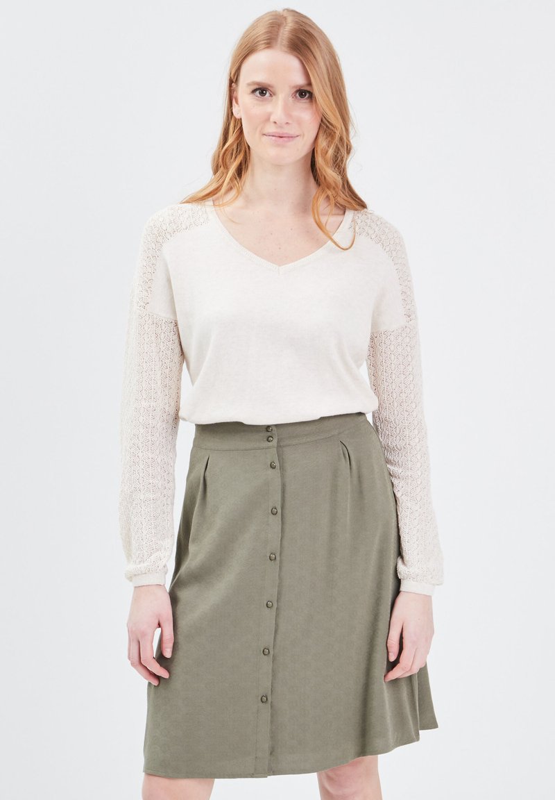 Damen Strickjacken | BONOBO Jeans Strickpullover creme/camel - JS03378 Damen Strickjacken | BONOBO Jeans Strickpullover creme/camel - JS03378