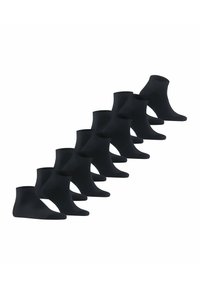 Svarta ankelsockar i rad, stickat tyg, medellång längd, elastiska manschetter, slät struktur, inklusive subtilt kontrasterande blå logotypdetalj.