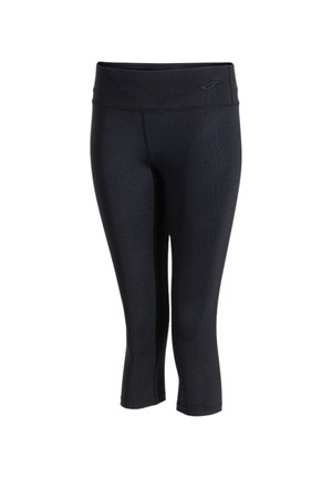 Leggings neri corti con vita alta e motivo ondulato sottile, realizzati in tessuto elasticizzato per abbigliamento sportivo.
