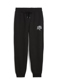 Zwarte sweatpants van katoenmix, met een elastische tailleband met trekkoord, geribbelde boorden en een contrasterend logo op de dij.