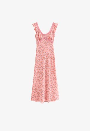 New Look, FLORAL PRINT TRIM MIDI - Vestido ligero - pink pattern