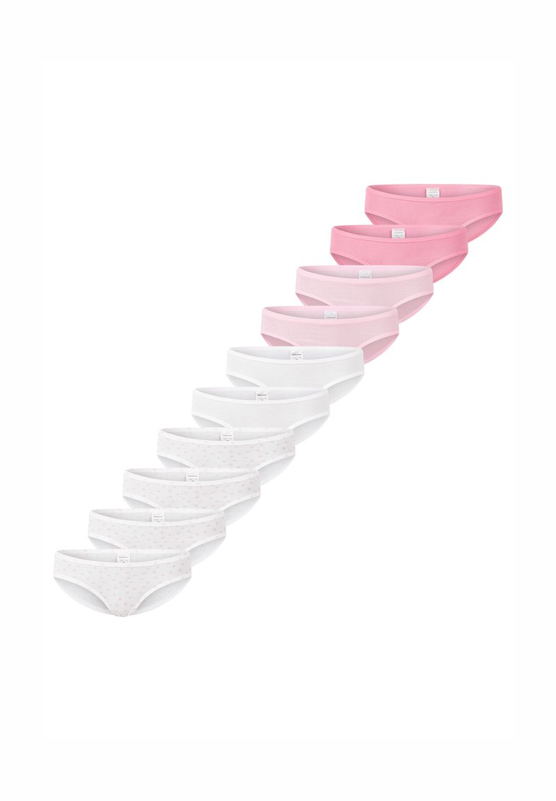 Baumwoll-Damenunterhosen in verschiedenen Rosa- und Weißtönen, mit schlichten und gepunkteten Mustern sowie einem dehnbaren Bund.