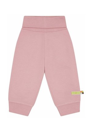 Rosa Kleinkinderhose mit elastischem Bund und Bündchen, mit einem kleinen "loud + proud"-Label am unteren Bein.