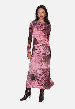 Lipsy, MESH LONG SLEEVE MIDI DRESS - Ikdienas kleita - pink floral print