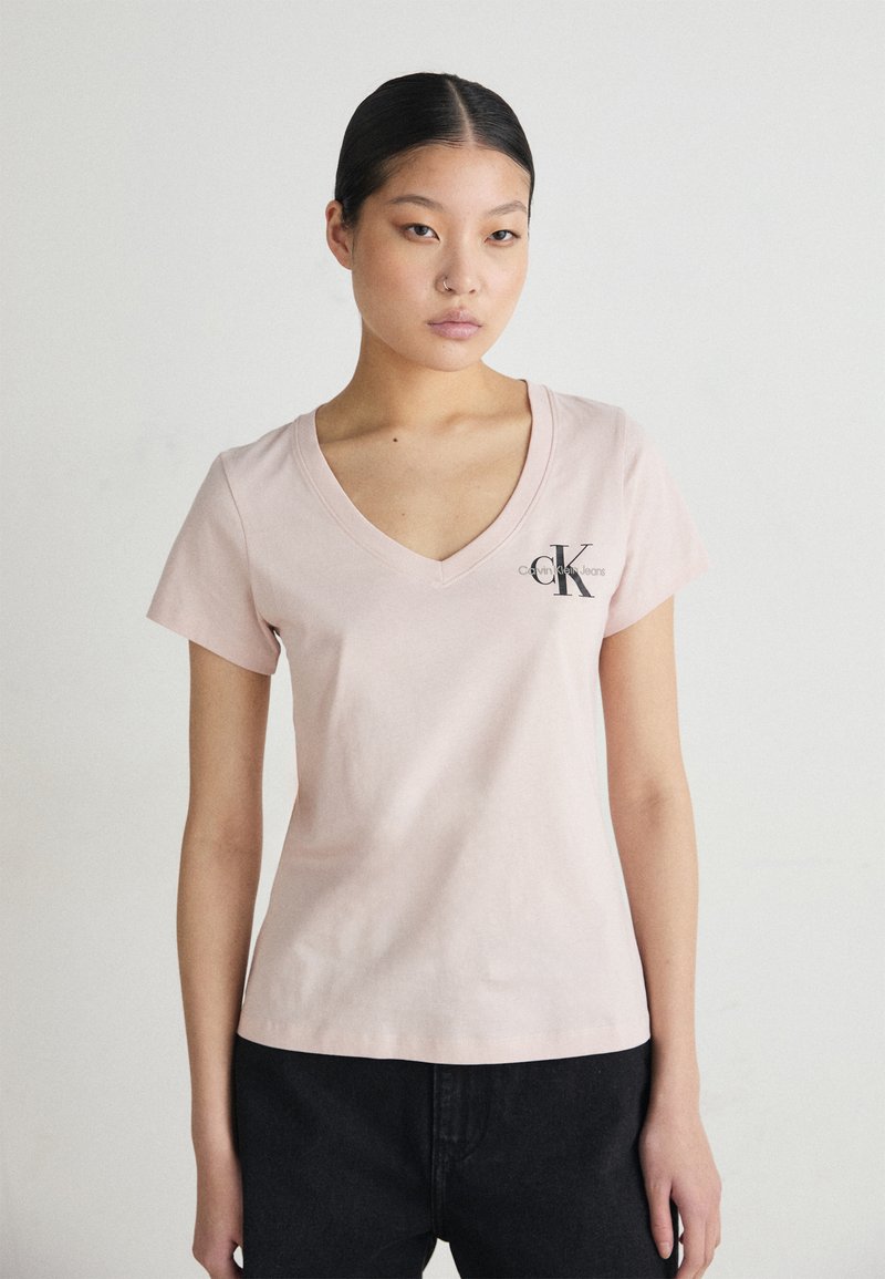 Calvin Klein Jeans MONOLOGO V NECK TEE - Print T-shirt - rose