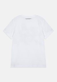 Weißes T-Shirt mit kurzen Ärmeln aus Baumwolle und Rundhalsausschnitt. Mit dem „HACKETT“-Logo, das hinten nahe dem Ausschnitt aufgedruckt ist.