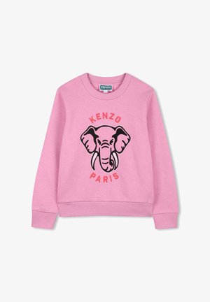 Roze sweatshirt met een zwarte olifantafbeelding en de tekst "KENZO PARIS". Voorzien van geribbelde manchetten en zoom, gemaakt van een zachte katoenmix.