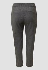 Grau, dehnbare Stoffhosen mit lockerer Passform, elastischem Bund und zwei Gesäßtaschen. Knöchellang mit glatter Textur.
