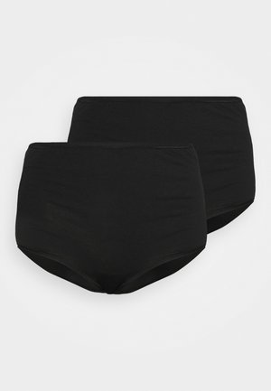 Svarta högmidjade trosor gjorda av mjukt, elastiskt tyg. Design med dubbelt lager och utan synliga sömmar, med ett bekvämt midjeband.