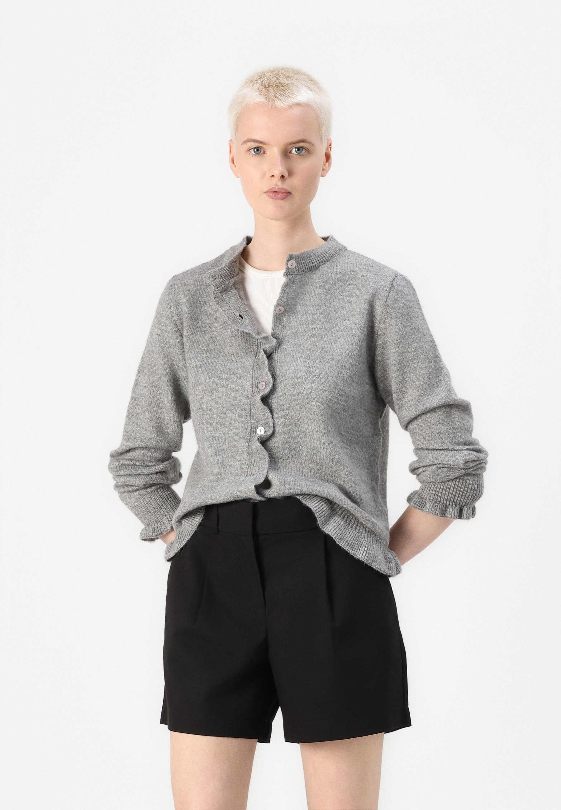 JDY JDYLETTY LS ON FRILL NOOS - Cardigan - light grey melange