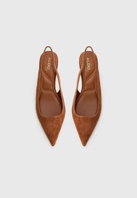 Ruskosuede-korkokengät, joissa on teräväkärkinen muotoilu, slingback-malli sekä leikattu yksityiskohta ja sileä sisävuoraus.