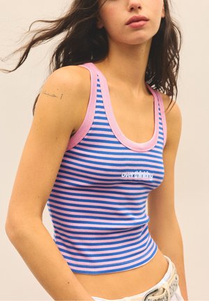 PULL&BEAR, STRIPED RIBBED - VEST TOP - Top - mottled dark blue