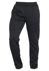 Svarta atletiska joggers i slät tyg med strukturerad ribbad panel på låren, med elastisk midja och sidofickor.