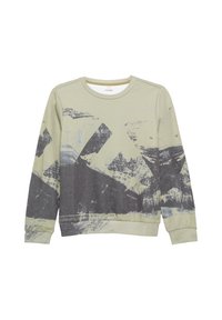 Jasnozielona bluza z nadrukiem szarego krajobrazu górskiego. Posiada okrągły dekolt i ściągacze na mankietach. Wykonana z miękkiego, oddychającego materiału.