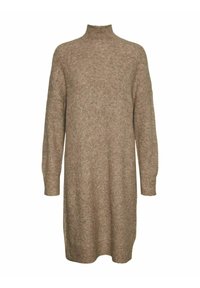 Abito lavorato a maglia a maniche lunghe di colore marrone chiaro con collo alto. Presenta una vestibilità rilassata e una consistenza morbida, adatto per un look casual.