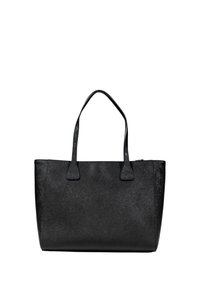 Borsa tote nera con materiale liscio e testurizzato, due manici robusti e una forma rettangolare strutturata. Nessun hardware o accessori visibili.