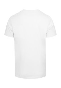 White cotton t-shirt, short sleeves, round neck, plain design, smooth texture, standard fit, back view with no visible graphics or patterns.